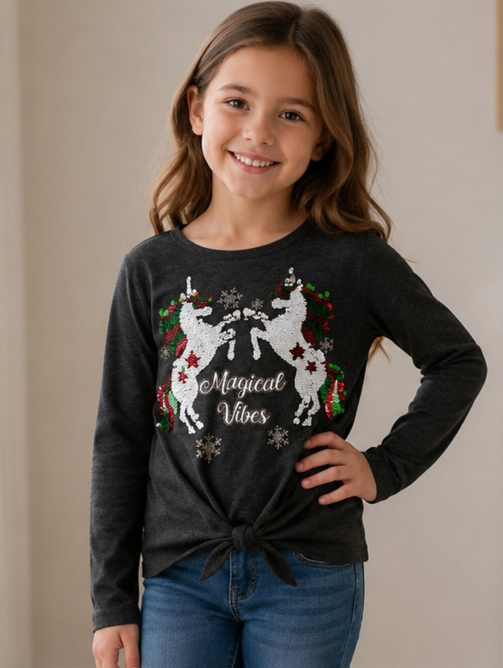 Medium Flip Sequins Holiday Unicorn Top